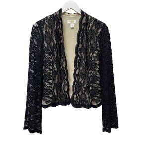 TALBOTS Black Lace Top Size 6 Evening Blouse Womens Light Cardigan Jacket